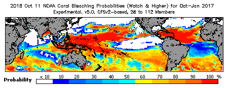 Current Bleaching Heat Stress Outlook Probability - Watch and higher