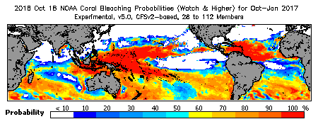 Current Bleaching Heat Stress Outlook Probability - Watch and higher