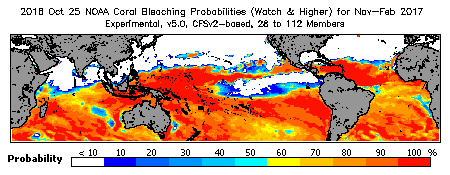 Current Bleaching Heat Stress Outlook Probability - Watch and higher