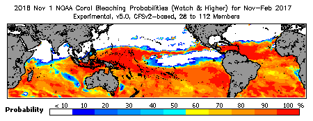 Current Bleaching Heat Stress Outlook Probability - Watch and higher