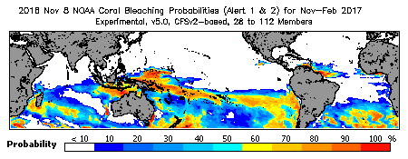 Current Bleaching Heat Stress Outlook Probability - Alert Levels 1 and 2