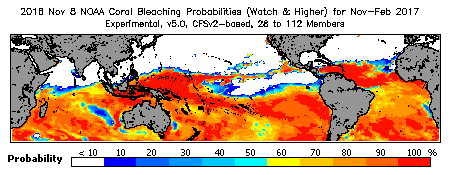 Current Bleaching Heat Stress Outlook Probability - Watch and higher