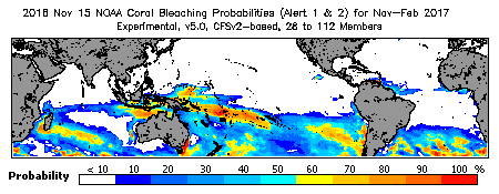 Current Bleaching Heat Stress Outlook Probability - Alert Levels 1 and 2