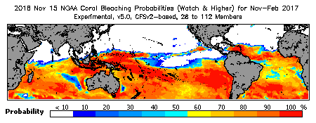 Current Bleaching Heat Stress Outlook Probability - Watch and higher