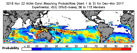 Current Bleaching Heat Stress Outlook Probability - Alert Levels 1 and 2