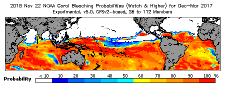 Current Bleaching Heat Stress Outlook Probability - Watch and higher