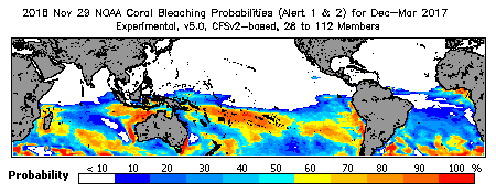 Current Bleaching Heat Stress Outlook Probability - Alert Levels 1 and 2