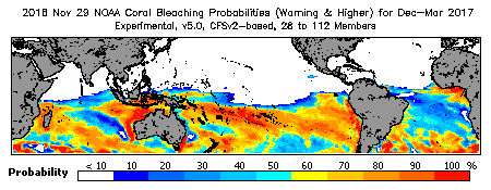 Current Bleaching Heat Stress Outlook Probability - Warning and higher