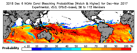 Current Bleaching Heat Stress Outlook Probability - Watch and higher