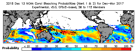 Current Bleaching Heat Stress Outlook Probability - Alert Levels 1 and 2