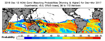 Current Bleaching Heat Stress Outlook Probability - Warning and higher