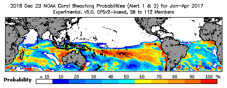 Current Bleaching Heat Stress Outlook Probability - Alert Levels 1 and 2