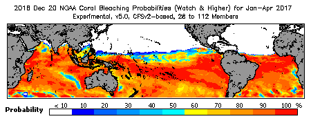 Current Bleaching Heat Stress Outlook Probability - Watch and higher