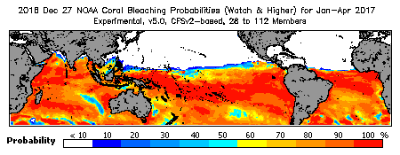 Current Bleaching Heat Stress Outlook Probability - Watch and higher