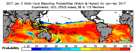 Current Bleaching Heat Stress Outlook Probability - Watch and higher