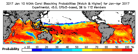 Current Bleaching Heat Stress Outlook Probability - Watch and higher