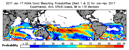 Current Bleaching Heat Stress Outlook Probability - Alert Levels 1 and 2