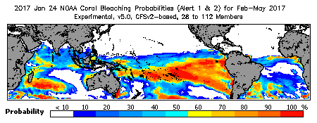 Current Bleaching Heat Stress Outlook Probability - Alert Levels 1 and 2