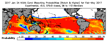 Current Bleaching Heat Stress Outlook Probability - Watch and higher