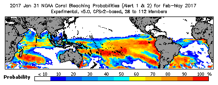 Current Bleaching Heat Stress Outlook Probability - Alert Levels 1 and 2