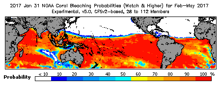 Current Bleaching Heat Stress Outlook Probability - Watch and higher