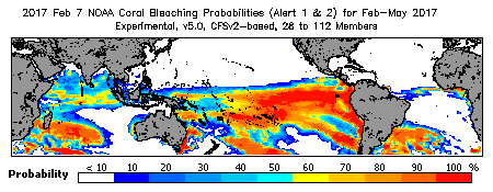 Current Bleaching Heat Stress Outlook Probability - Alert Levels 1 and 2