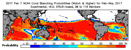 Current Bleaching Heat Stress Outlook Probability - Watch and higher