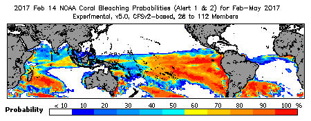 Current Bleaching Heat Stress Outlook Probability - Alert Levels 1 and 2