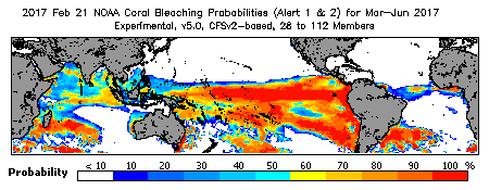 Current Bleaching Heat Stress Outlook Probability - Alert Levels 1 and 2