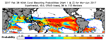 Current Bleaching Heat Stress Outlook Probability - Alert Levels 1 and 2