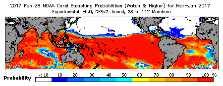 Current Bleaching Heat Stress Outlook Probability - Watch and higher