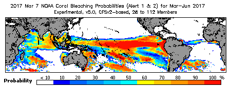 Current Bleaching Heat Stress Outlook Probability - Alert Levels 1 and 2