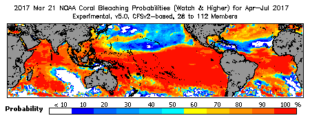 Current Bleaching Heat Stress Outlook Probability - Watch and higher