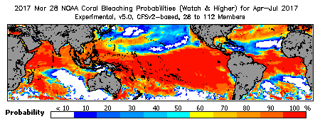 Current Bleaching Heat Stress Outlook Probability - Watch and higher