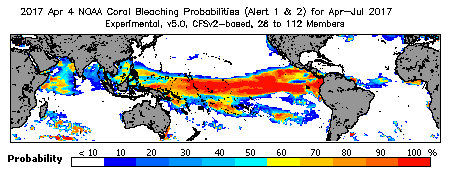 Current Bleaching Heat Stress Outlook Probability - Alert Levels 1 and 2