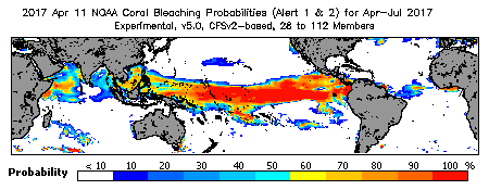 Current Bleaching Heat Stress Outlook Probability - Alert Levels 1 and 2