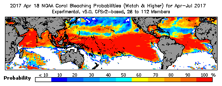 Current Bleaching Heat Stress Outlook Probability - Watch and higher