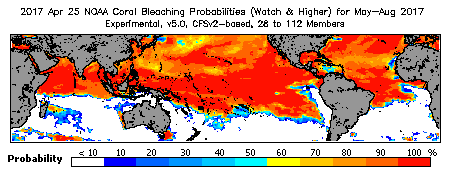 Current Bleaching Heat Stress Outlook Probability - Watch and higher