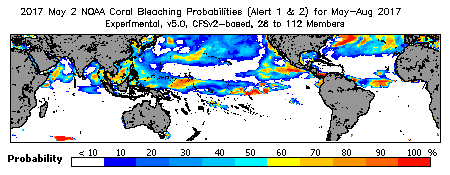 Current Bleaching Heat Stress Outlook Probability - Alert Levels 1 and 2