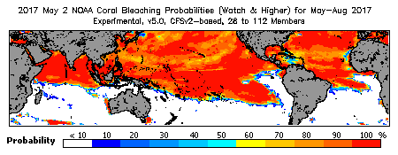 Current Bleaching Heat Stress Outlook Probability - Watch and higher