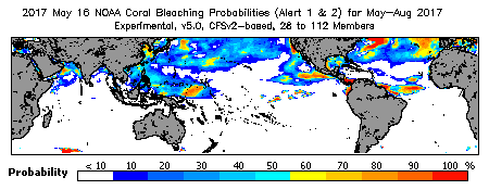 Current Bleaching Heat Stress Outlook Probability - Alert Levels 1 and 2