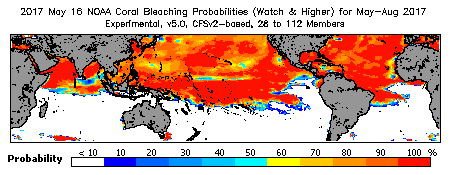 Current Bleaching Heat Stress Outlook Probability - Watch and higher