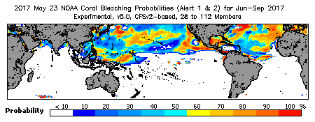 Current Bleaching Heat Stress Outlook Probability - Alert Levels 1 and 2