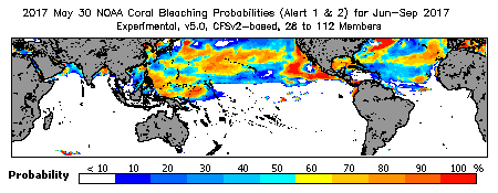 Current Bleaching Heat Stress Outlook Probability - Alert Levels 1 and 2