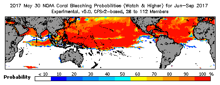 Current Bleaching Heat Stress Outlook Probability - Watch and higher