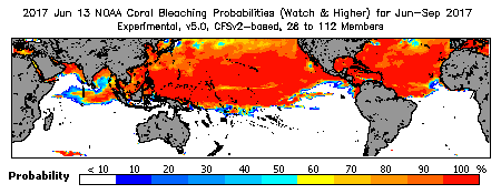 Current Bleaching Heat Stress Outlook Probability - Watch and higher