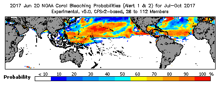 Current Bleaching Heat Stress Outlook Probability - Alert Levels 1 and 2