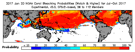 Current Bleaching Heat Stress Outlook Probability - Watch and higher