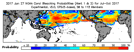 Current Bleaching Heat Stress Outlook Probability - Alert Levels 1 and 2