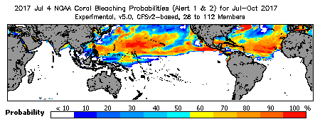 Current Bleaching Heat Stress Outlook Probability - Alert Levels 1 and 2